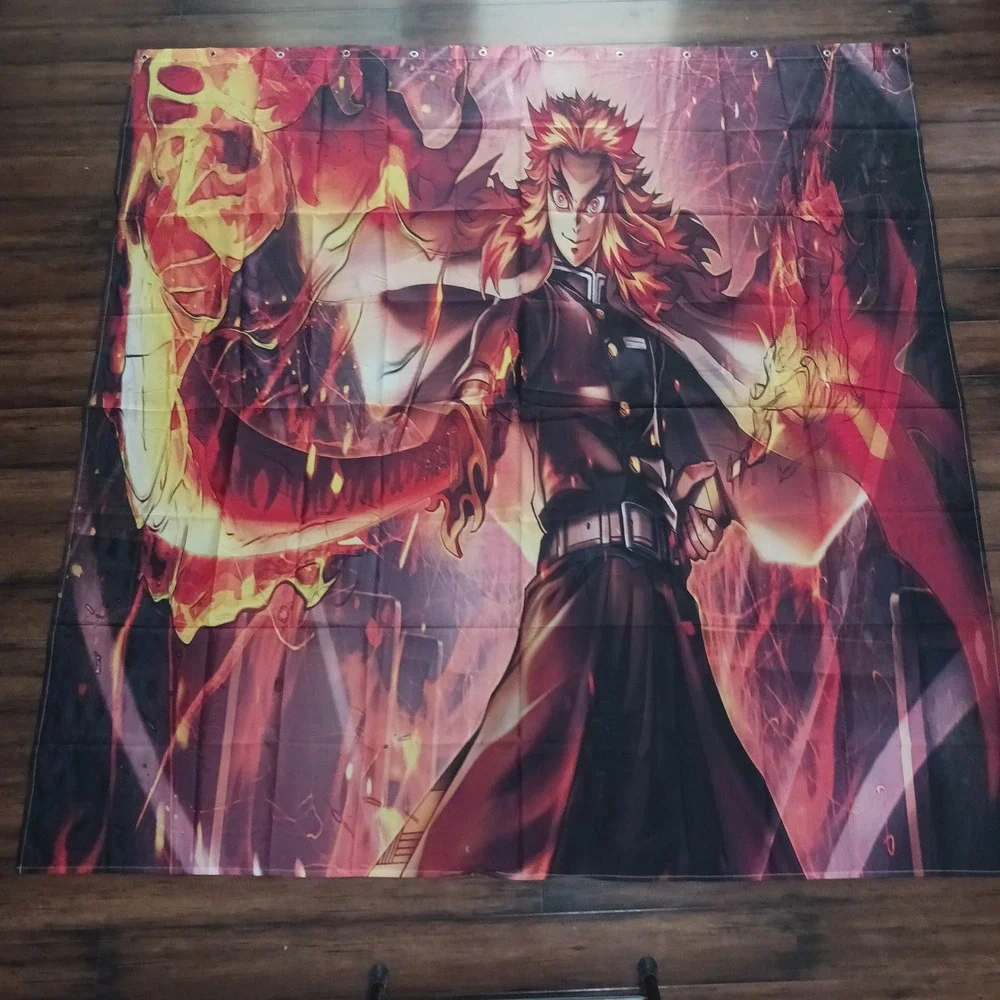 Demon Slayer Rengoku Shower Curtain Bathroom Set 16pc Flame Hashira Anime Decor